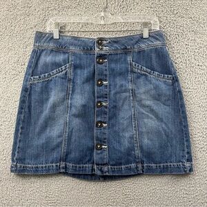 Y2K American Eagle Denim Jean A Line Mini Skirt Button Front Festival Retro W 12